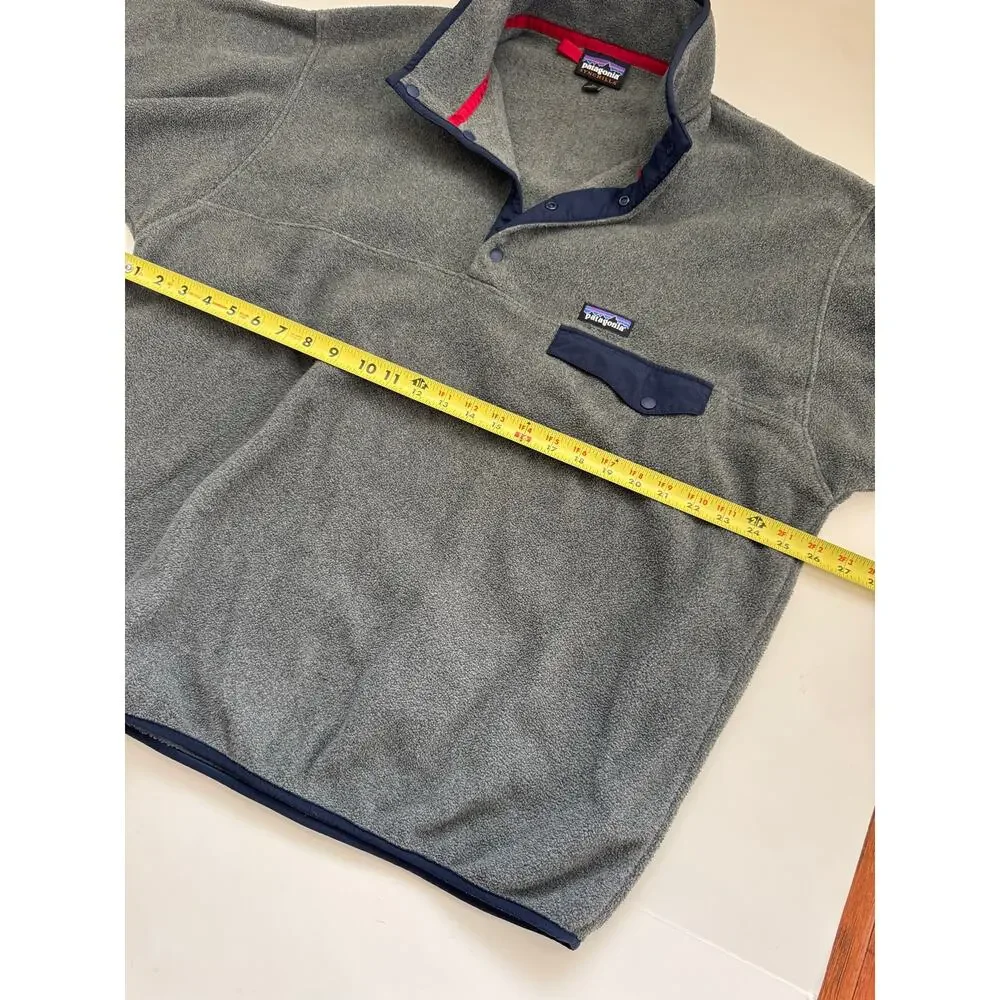 Patagonia Synchilla Fleece Pullover XL Gray Navy Snap-T Chest Pocket